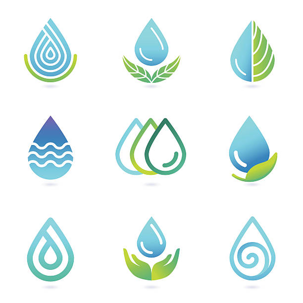 illustrazioni stock, clip art, cartoni animati e icone di tendenza di vettoriale olio e acqua elementi di design del logo - water drop leaf spring