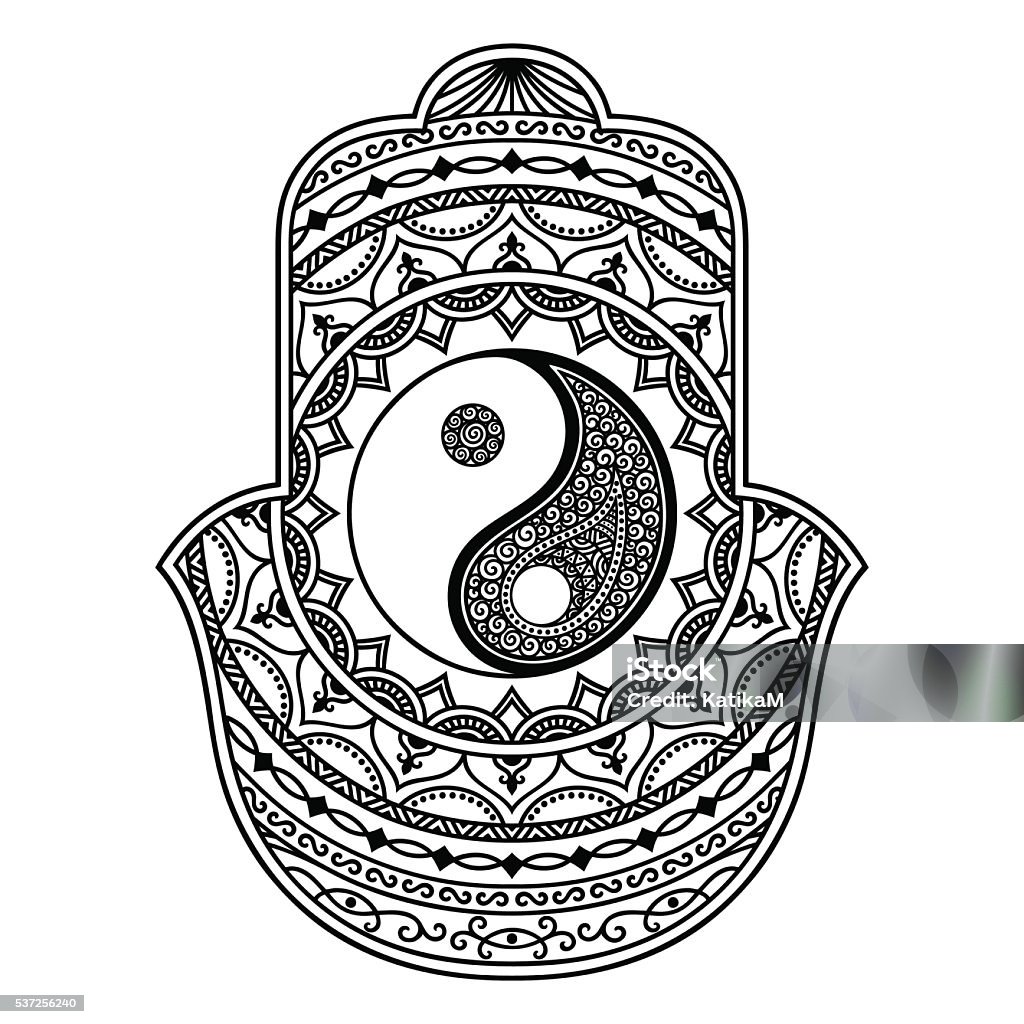 Vector hamsa hand drawn symbol. Yin-yang decorative symbol Arabic Style stock vector