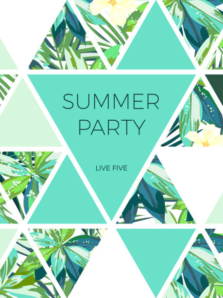 Bright hawaiian design with tropical plants and hibiscus flowers, vector illustration