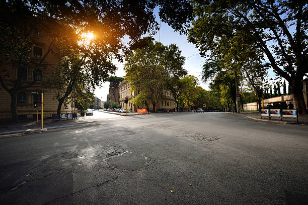 City street crossroad, Rome, Italy.