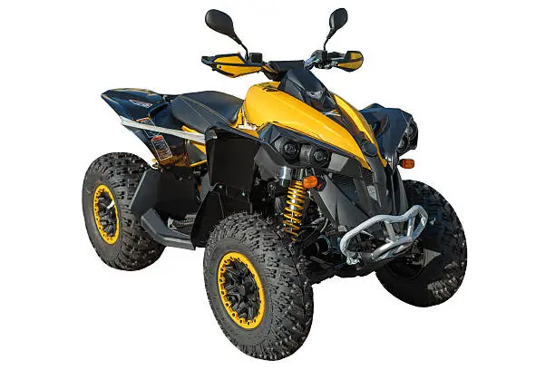 Yellow ATV quadbike isolated on white with clipping path