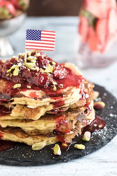 Photo of American pancakes with fruits