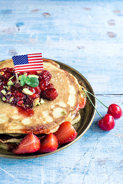 istock American pancakes with fruits 537263260