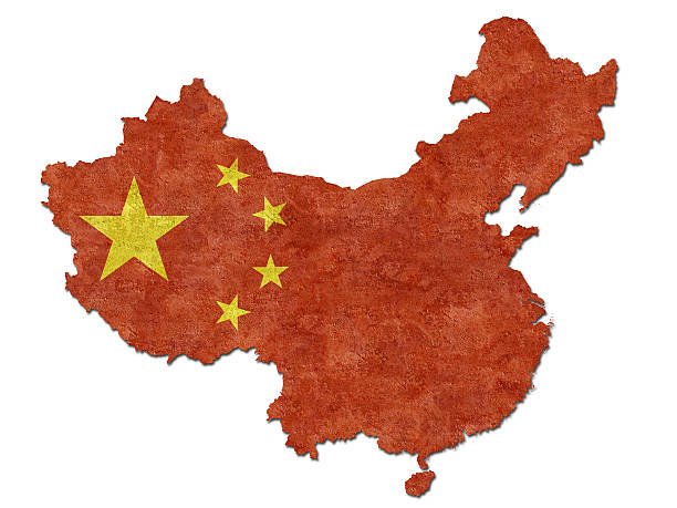 Silouette of China with flag