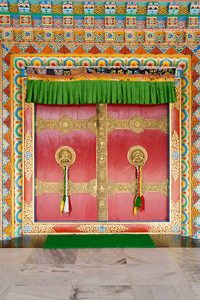 The doors of Buddhist temple stock photo