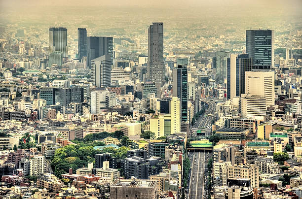 vista aérea de tóquio - roppongi hills - fotografias e filmes do acervo