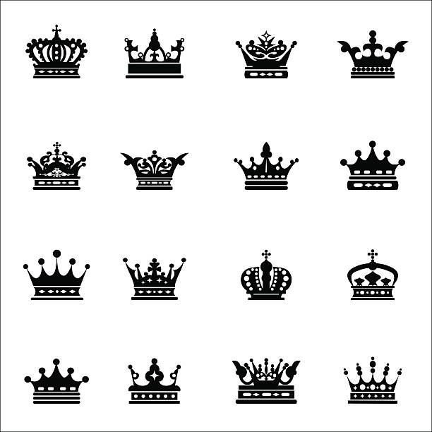 Crown Set Icons Black On White Vector Illustration Stock Illustration -  Download Image Now - iStock