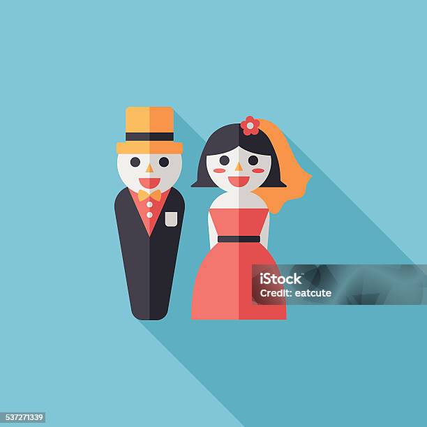 Wedding Couple Flat Icon With Long Shadow Eps10 Stock Illustration - Download Image Now - 2015, Adult, Bride