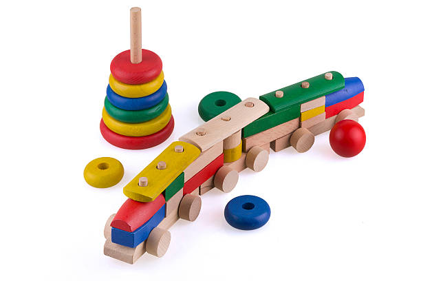 wooden toys ( train and tower ) stock photo