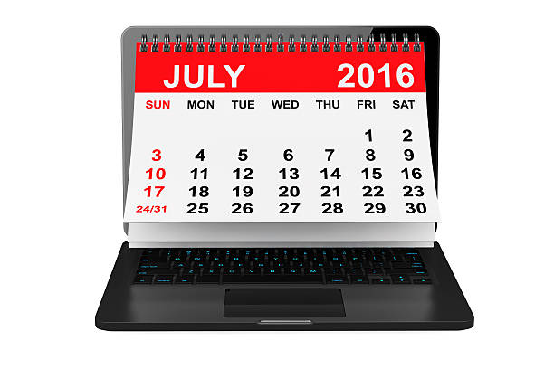 istock July 2016 calendar over laptop screen. 3d rendering 537273566