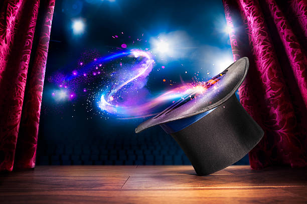 High contrast image of magician hat on a stage stock photo