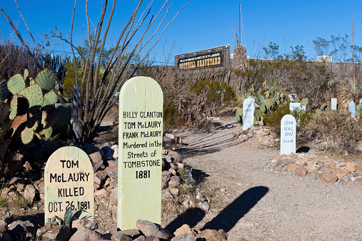 Tombstone, Arizona, USA - January 17, 2015:  Boothill Graveyard in Tombstone, Arizona showing the graves of those who died in the wild west.