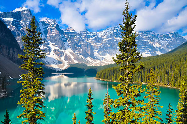 moraine lake, montañas rocosas, canadá - lago louise lago fotografías e imágenes de stock