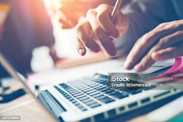 Typing On Laptop Closeup Stock Photo - Download Image Now - Accessibility, Internet, Finance