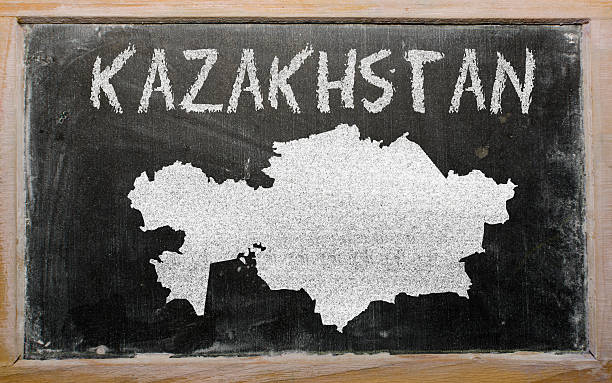 outline map of kazakhstan on blackboard