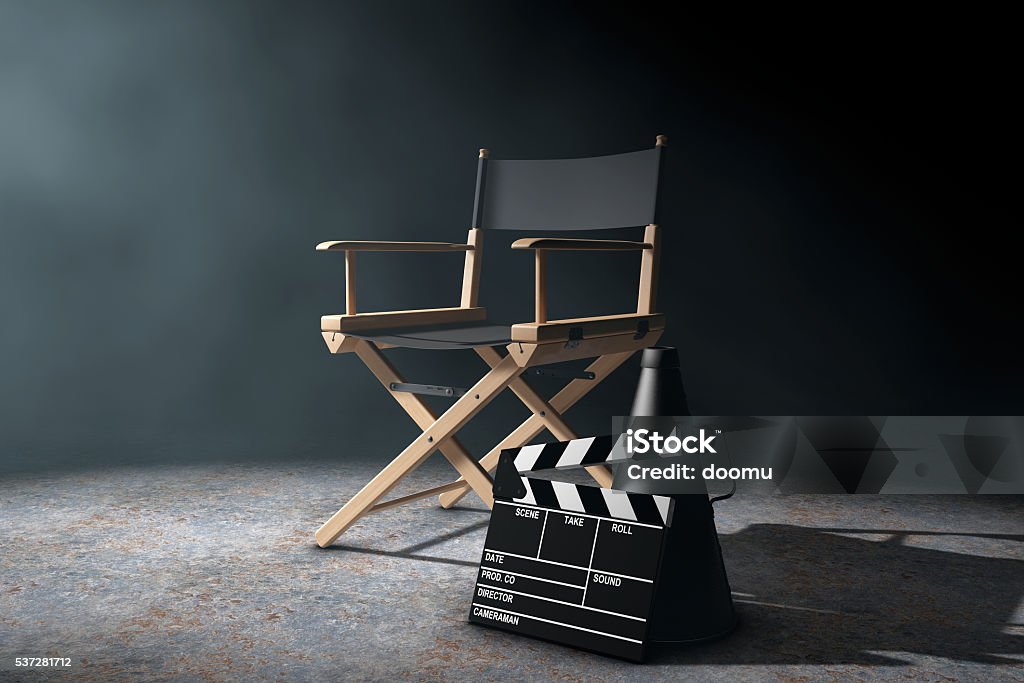 Silla de Director, película Clapper y conscientemente en el matraz de litio - Foto de stock de Director libre de derechos