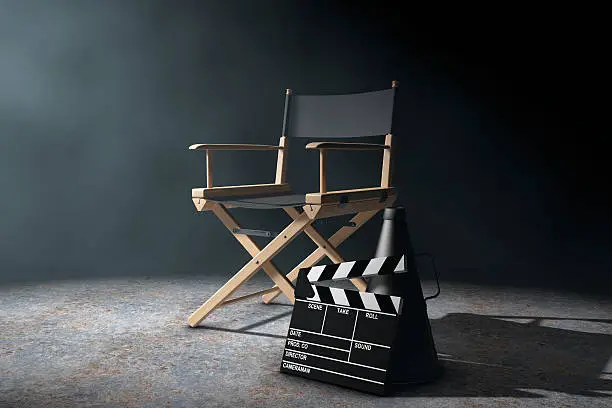 Photo of Director Chair, Movie Clapper and Megaphone in the volumetric li