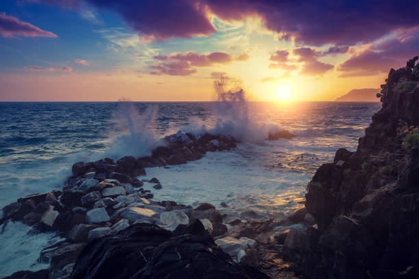 istock Sunset over rocky sea coast 537282748
