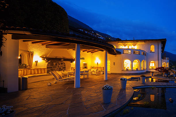 Exterior of a modern house in the night
