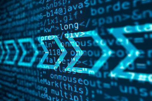 Computer Data Code Screen With Arrows Stock Illustration - Download ...