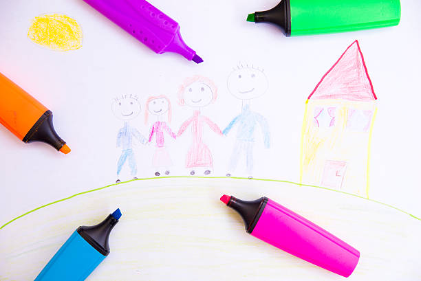 istock Child's drawing happy family 537288920