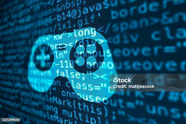 Computer Data Code Screen With Game Control Icon Stock Illustration - Download Image Now - Video Game, Coding, Computer Language
