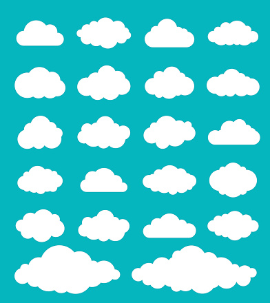 Vector illustration of the clouds set on blue background