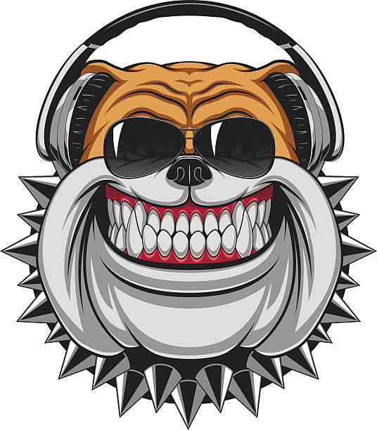 Funny Bulldog Vector illustration of funny bulldog wearing headphones listening to music, smiling nasty dog stock illustrations