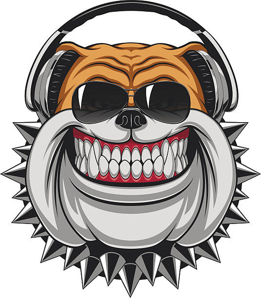 Funny Bulldog Vector illustration of funny bulldog wearing headphones listening to music, smiling Cruel stock illustrations