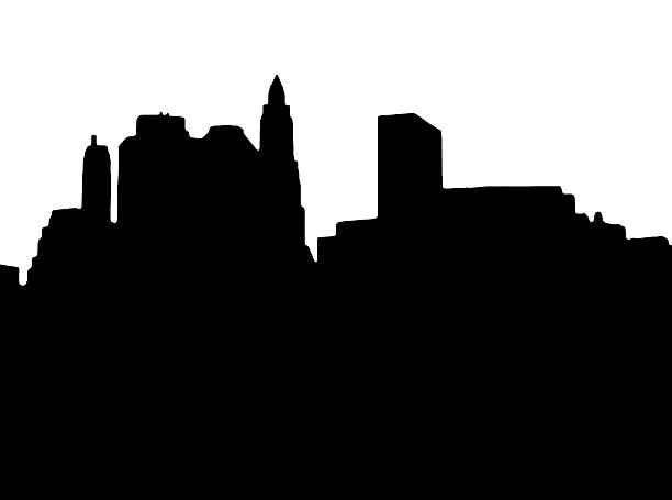 illustrazioni stock, clip art, cartoni animati e icone di tendenza di lower manhattan sagoma su sfondo bianco - new york city skyline silhouette manhattan