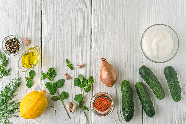 istock Ingredients for tzatziki on the white wooden table horizontal 537293250