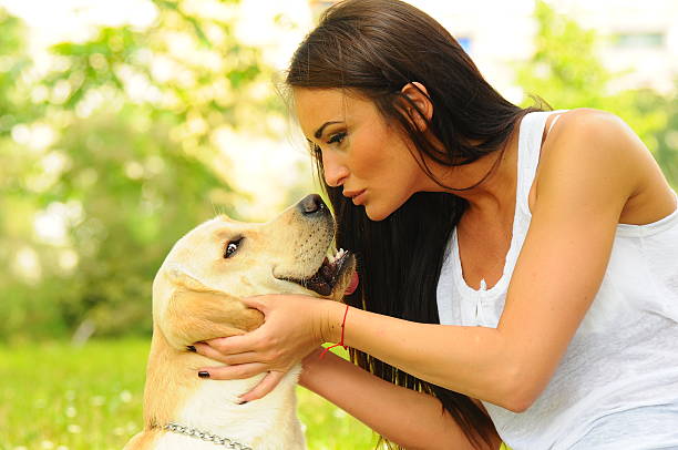istock Young woman kissing dog 537294928