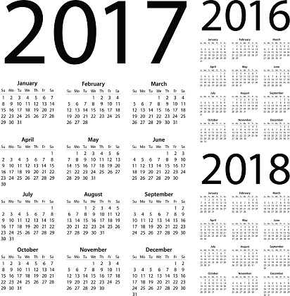 Vector illustration of 2017 2016 2018 Calendars