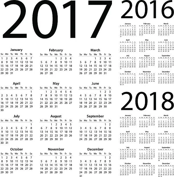 Vector illustration of Calendar 2017 2016 2018 - illustration