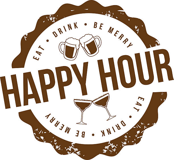 illustrazioni stock, clip art, cartoni animati e icone di tendenza di happy hour stamp - happy hour