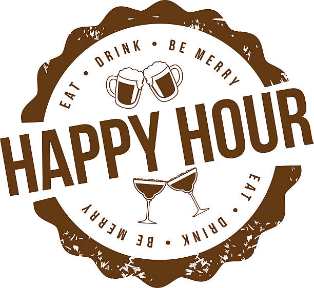 Happy hour stamp Happy hour stamp EPS 10 vector royalty free illustration for pubs, bars, nightclubs, restaurants, signage, posters, advertising, coasters, web, blogs, articles after work stock illustrations