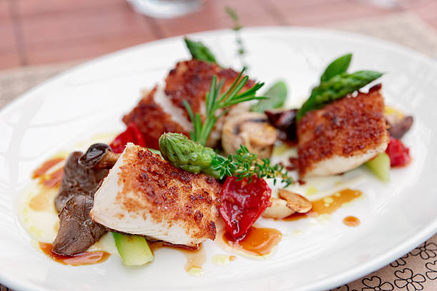 istock Coalfish fillet with mushrooms and asparagus 537303887