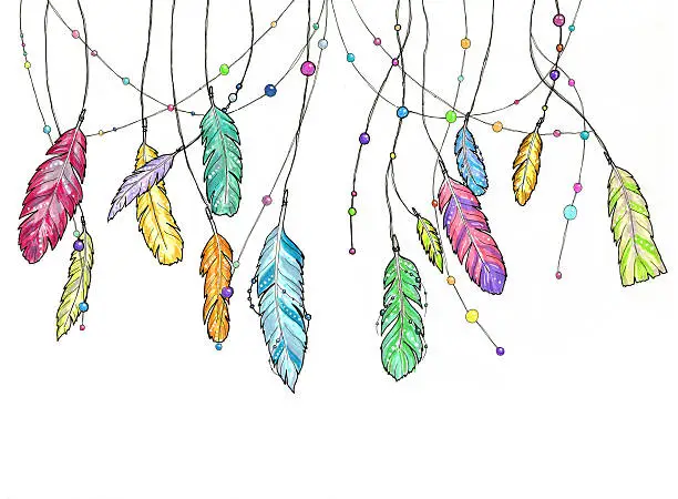 Photo of Hand drawn sketch feathers of dream catcher.