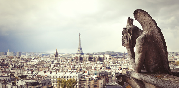 Paris panorama and Eiffel tower seen from Notre Dame cathedral