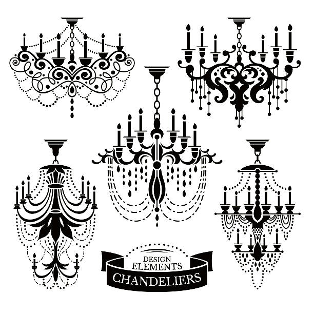 Set of chandelier silhouettes vector art illustration