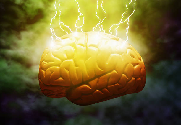 Lightning strikes model brain, electricity, inspiration, headache, Frankenstein, creation, creativity