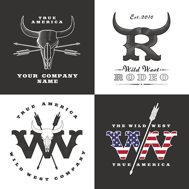 Wild West concept illustrations Wild West concept illustrations. Emblem for cowboy, rodeo, Texas animal skull cow bull horned stock illustrations