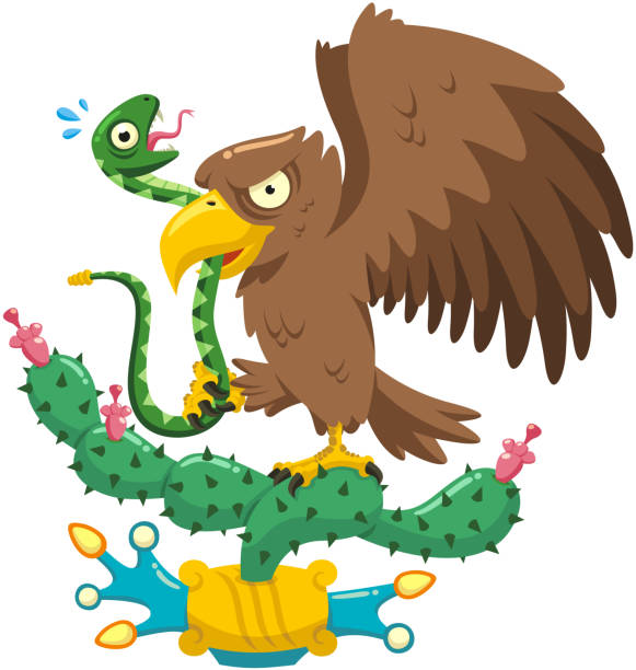 coat of arms of mexico coat of arms of mexico cartoon illustration crested caracara stock illustrations