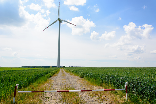Single wind turbine in the field in Lublin region Poland