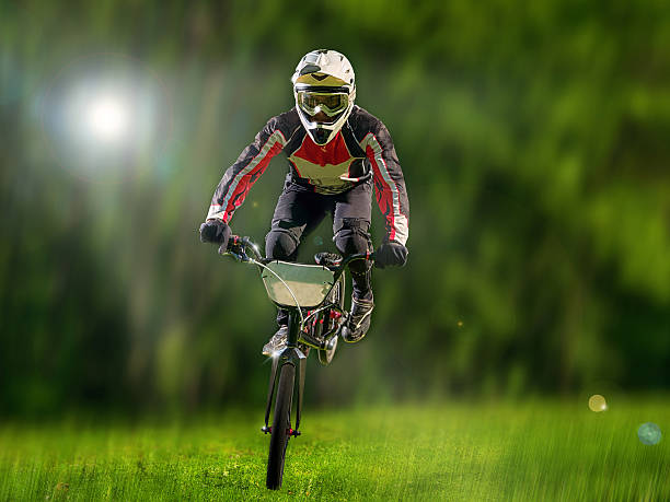 istock Young bmx bicycle rider on background of trees 537310656