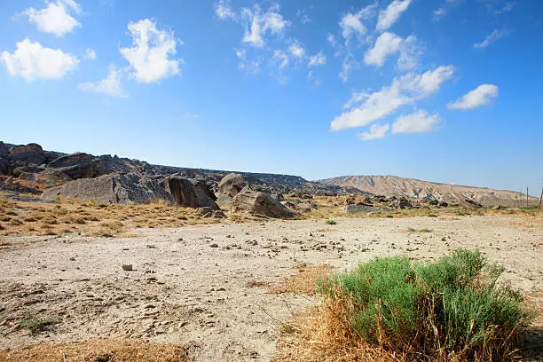 Qobustan national park antient rocks and mountains in Azerbaijan near Baku