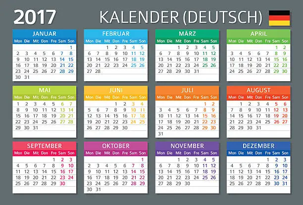 Vector illustration of German Calendar 2017 / German Calendar 2017