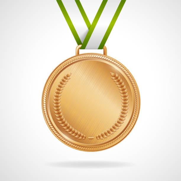 - copper medaille mit band - ranking medal first place laurel wreath stock-grafiken, -clipart, -cartoons und -symbole