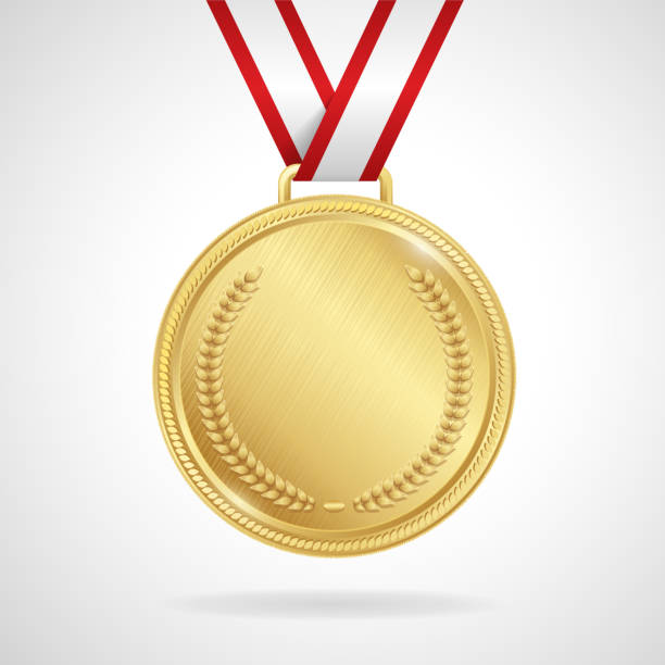 ilustrações de stock, clip art, desenhos animados e ícones de vetor de medalha de ouro com fita - ranking medal first place laurel wreath