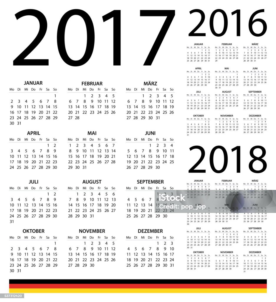 German Calendar 2017 2016 2018 - illustration German Calendar / Deutsch Kalender 2016 stock vector